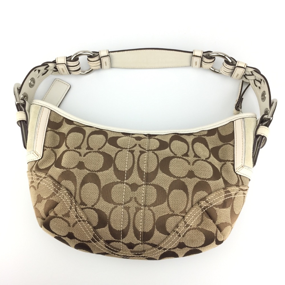 Coach small brown cream braid strap purse
